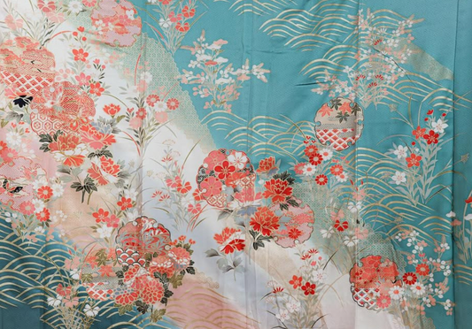 Dec 11th Auction Fabric: Teal Furisode (Reserved/Password Required!)