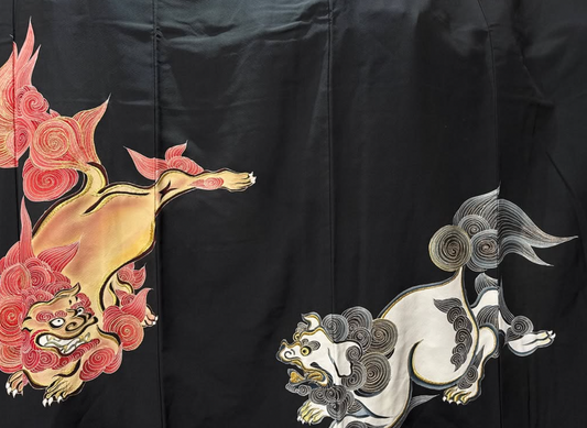 Dec 12 Auction IG Fabric: Tomesode fabric with lion dog (shishi) patterns (Reserved!)