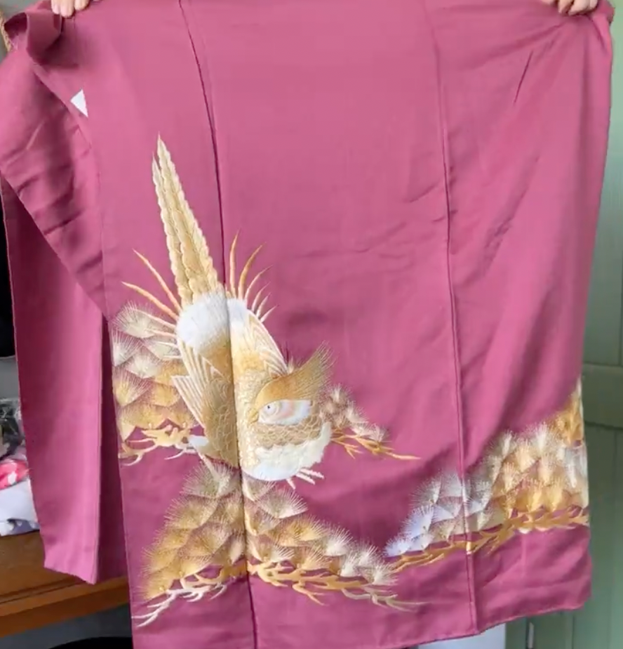 May Hoian Fabric: MMH20 Maroon Gold Crane | Wrap dress w/ sleeves