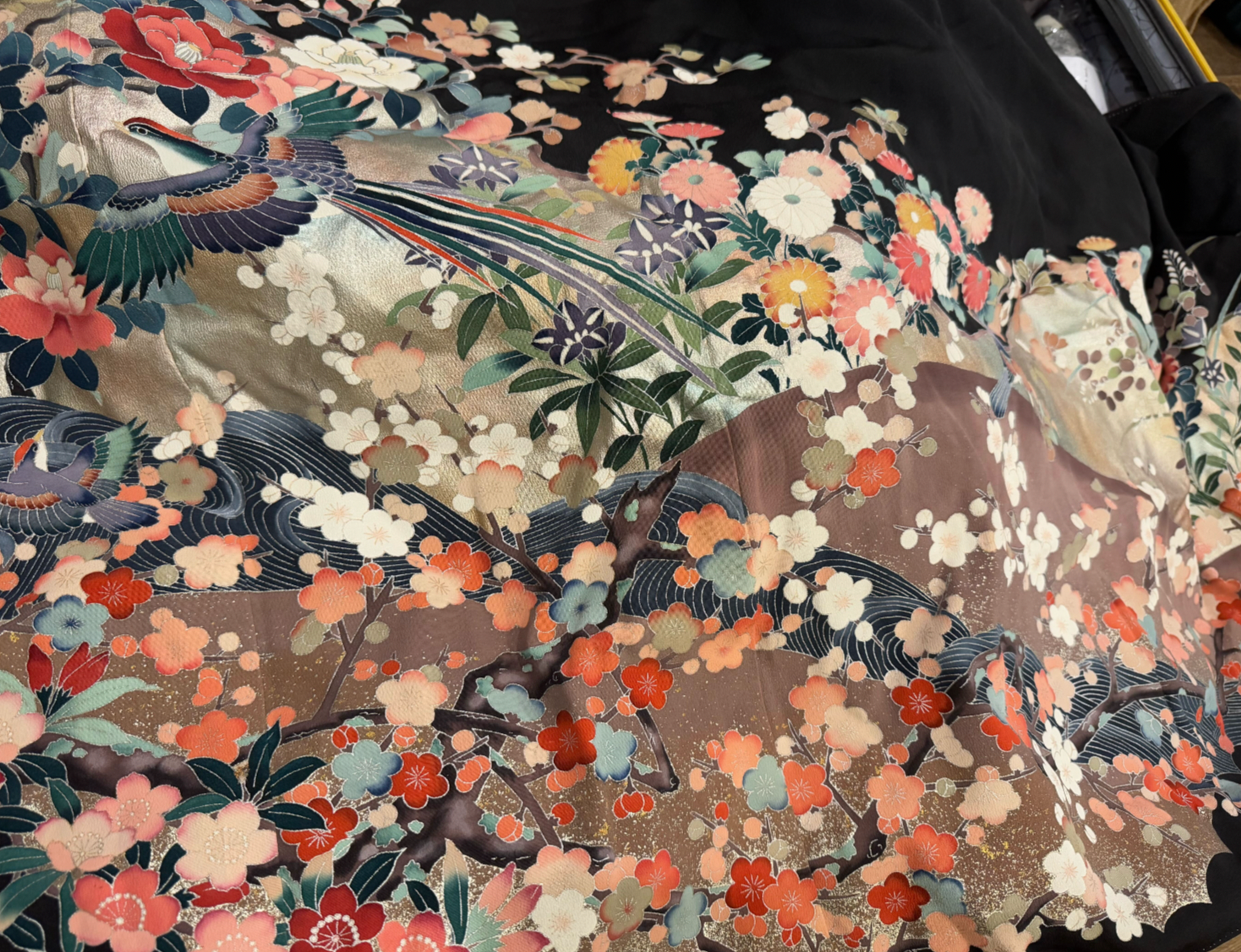 June HoiAn Fabric: Jul1 Black flora w/ phoenix | Autumn Coat