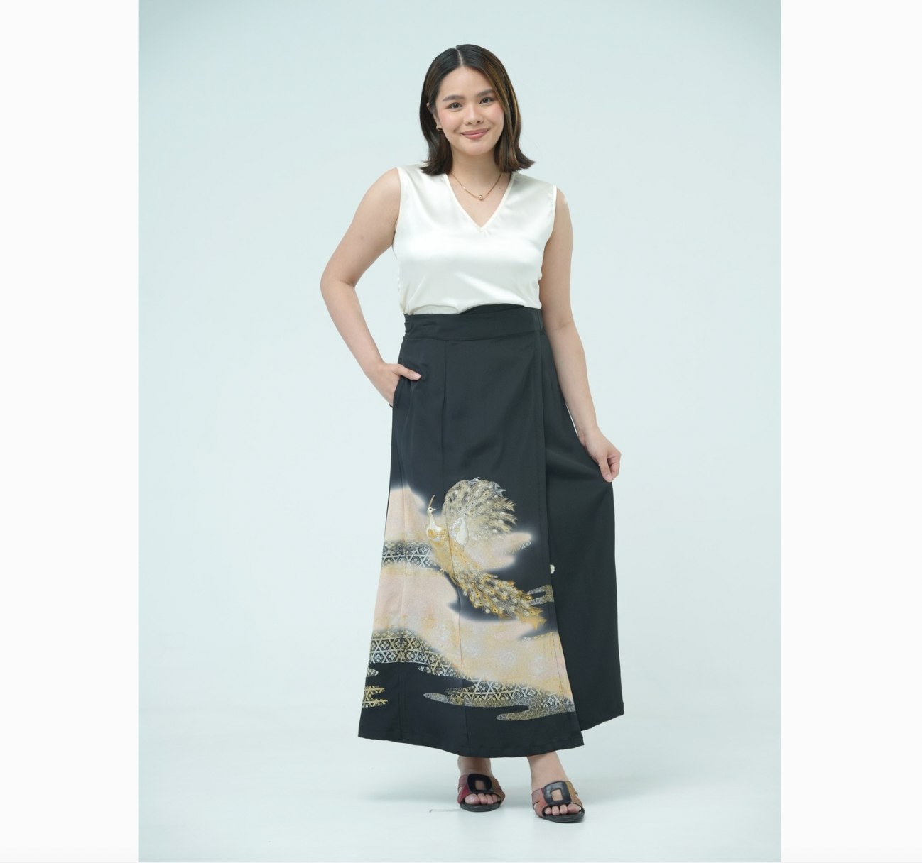 Premium On-hand: Wrap Skirt | 1T Black Peacock | WS7253Y