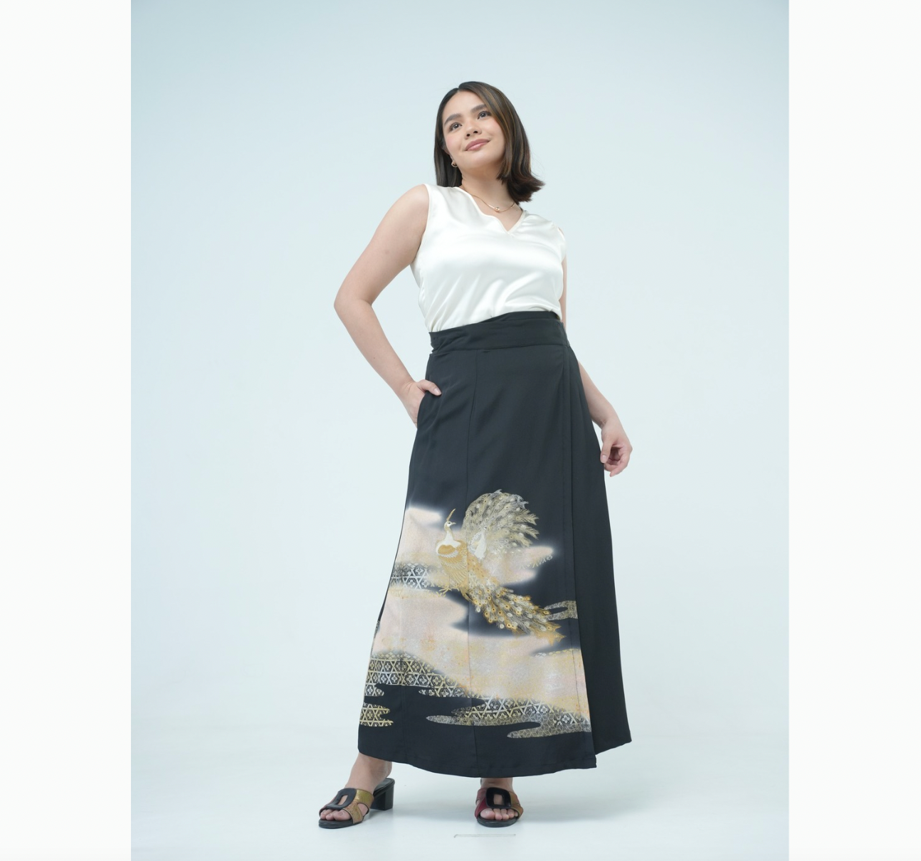 Premium On-hand: Wrap Skirt | 1T Black Peacock | WS7253Y