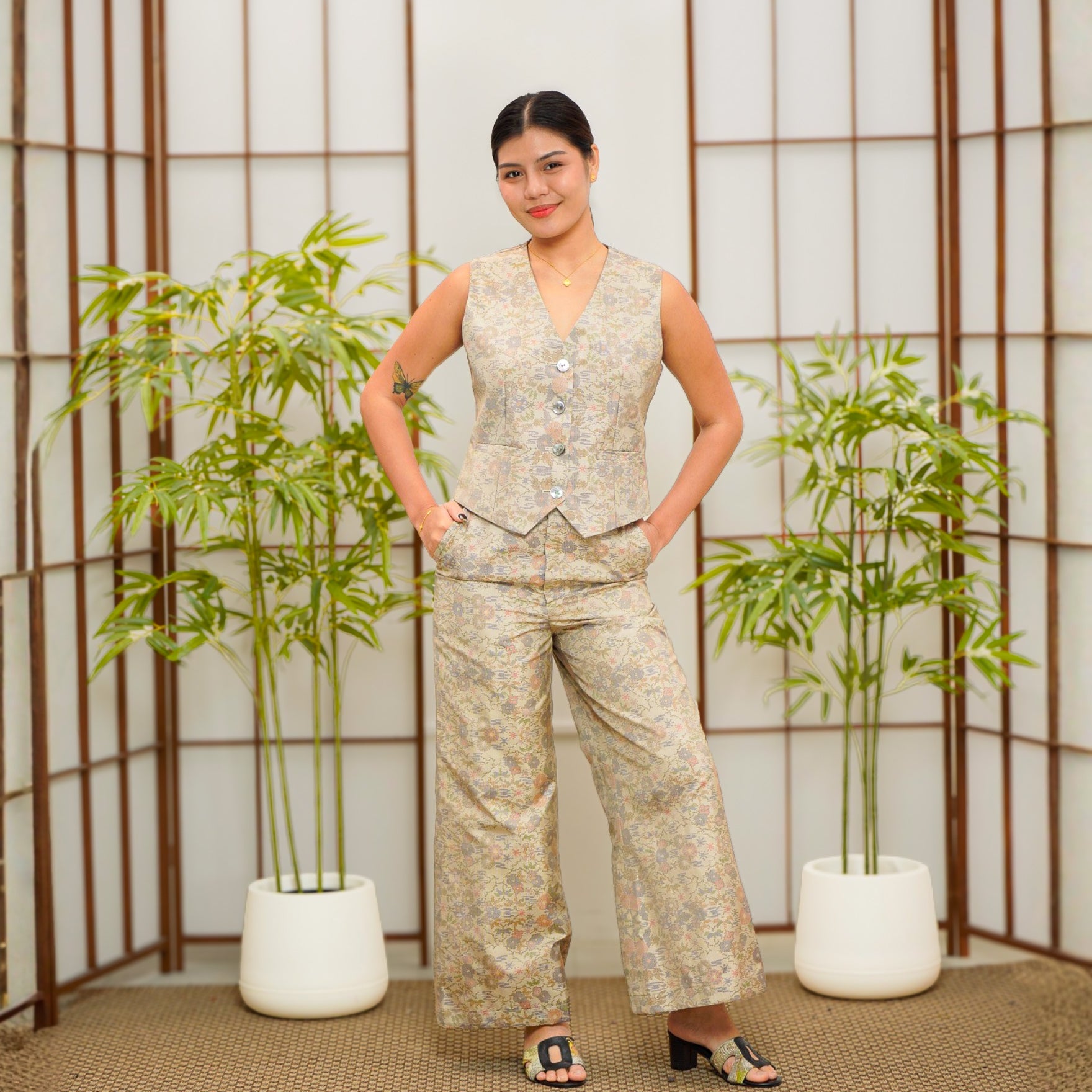 On-hand item: Cream Oshima Vest and Pants Coordinate